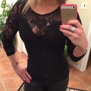 Guess Black Floral Lace Top - Women’s Small